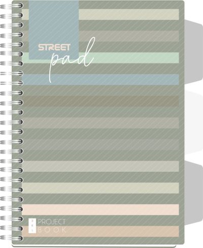 Тетрадка Street Pad, А5, спирала, PP, 100 листа, широки редове, stripes 3e