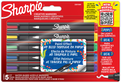 Комплект маркери Sharpie Acrylic, 5 цвята, блистер