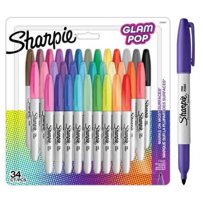 Комплект перманентни маркери Sharpie Glam Pop, F, 34 цвята
